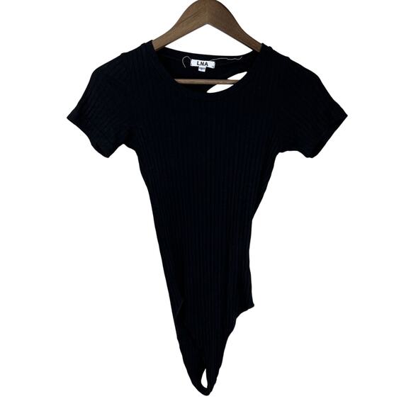 LNA Bodysuit Women Small Black‎ Ribbed Short Sleeve - Picture 1 of 11